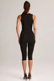 Modal Square Neck Bodycon Capri Jumpsuit in Black
