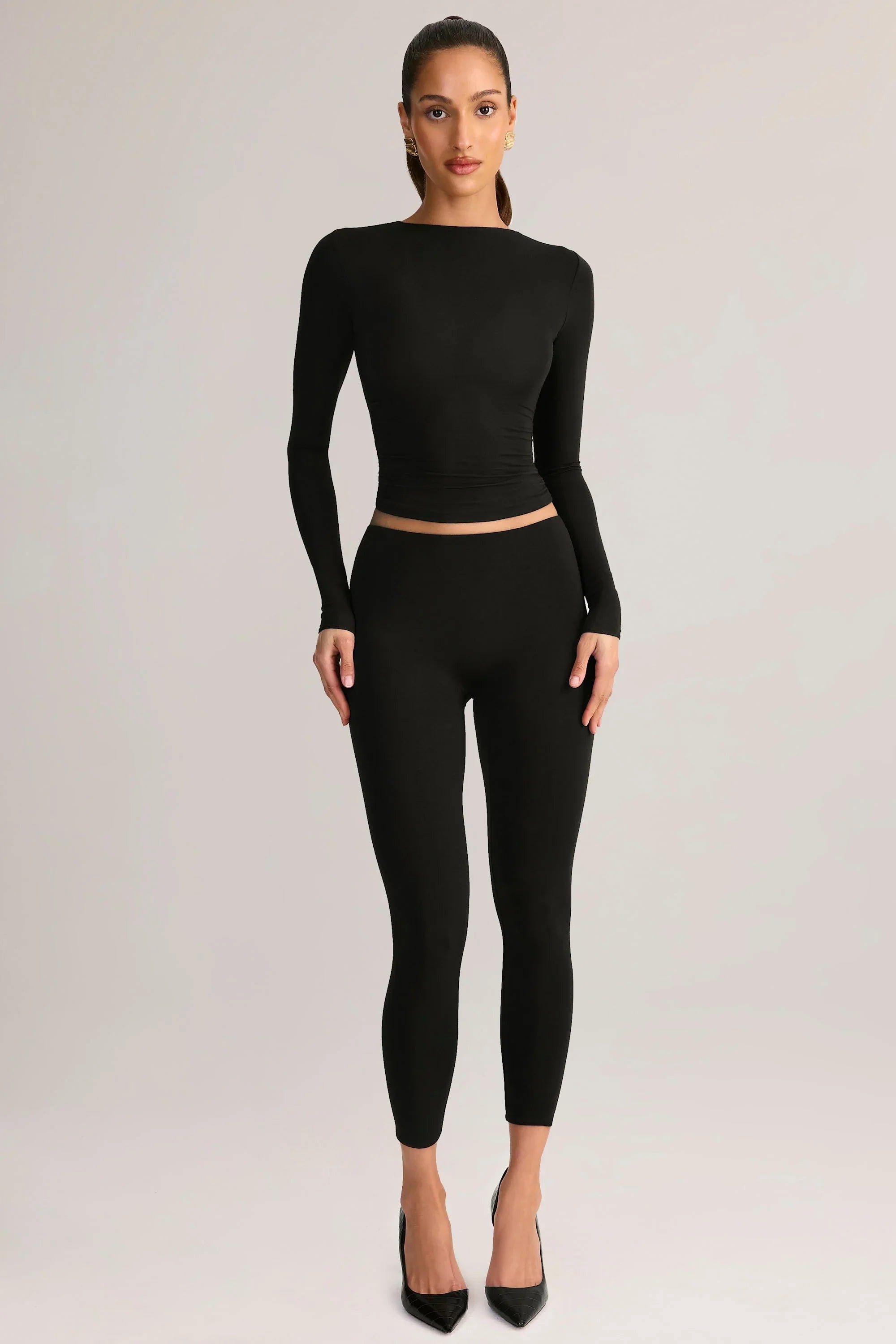 Modal Mid Rise Cropped Leggings in Black