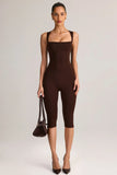 Modal Square Neck Bodycon Capri Jumpsuit in Chocolate Brown