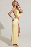 Embellished Low Rise Maxi Skirt in Lemon Yellow