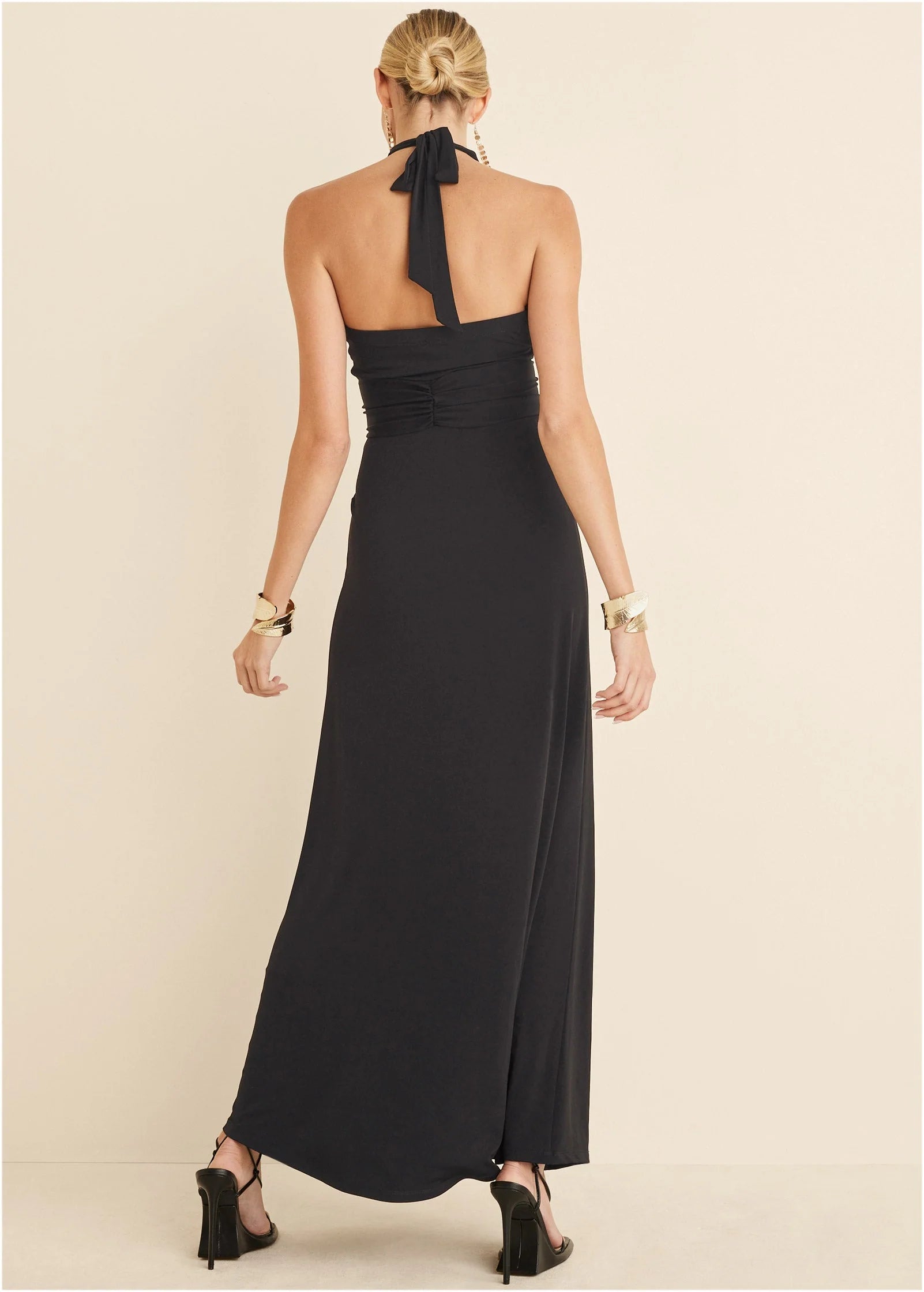 Plunging Knot Maxi Dress Jet Black