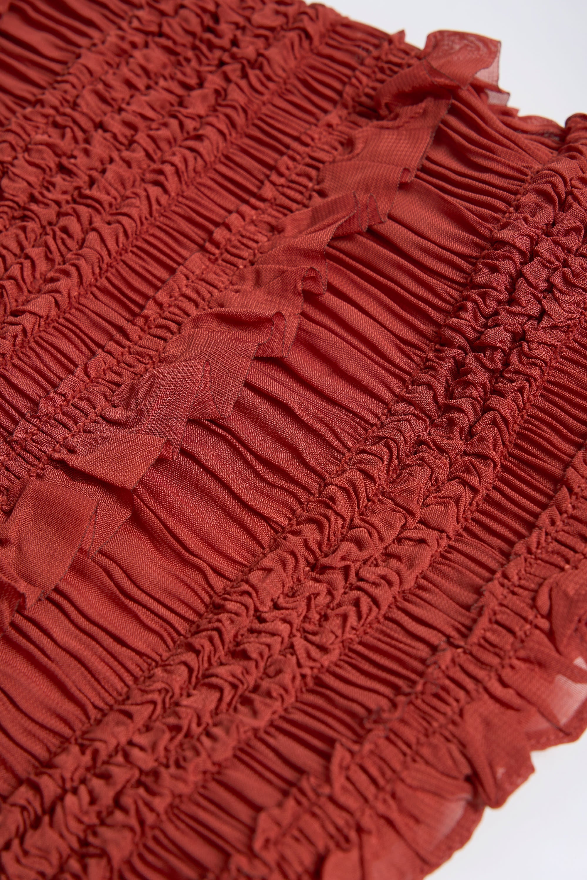 Ruffled High Neck Backless Top in Burnt Red