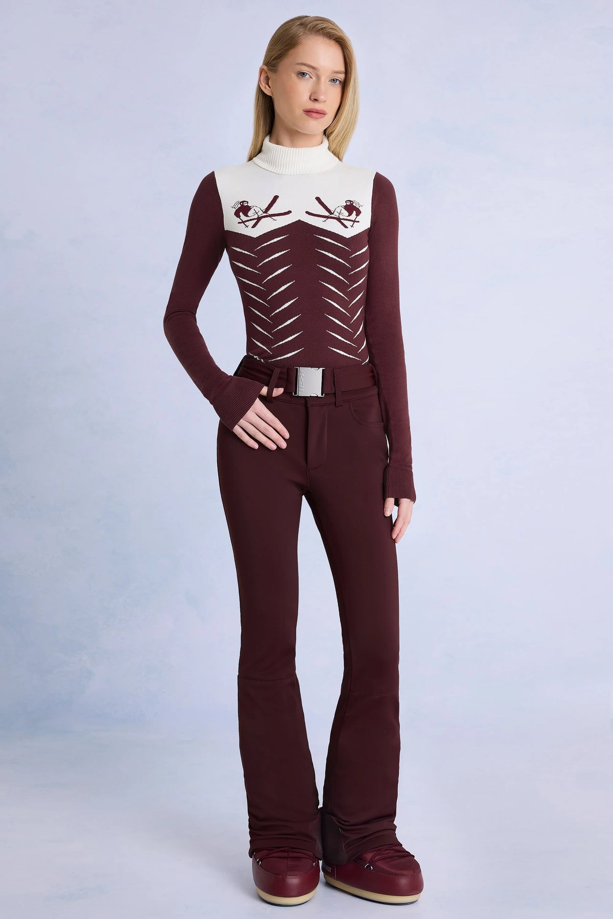 Waterproof Belted Ski Salopettes in Burgundy