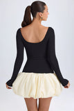 Modal Scoop Neck Drop Waist Bubble Hem Mini Dress in Vanilla