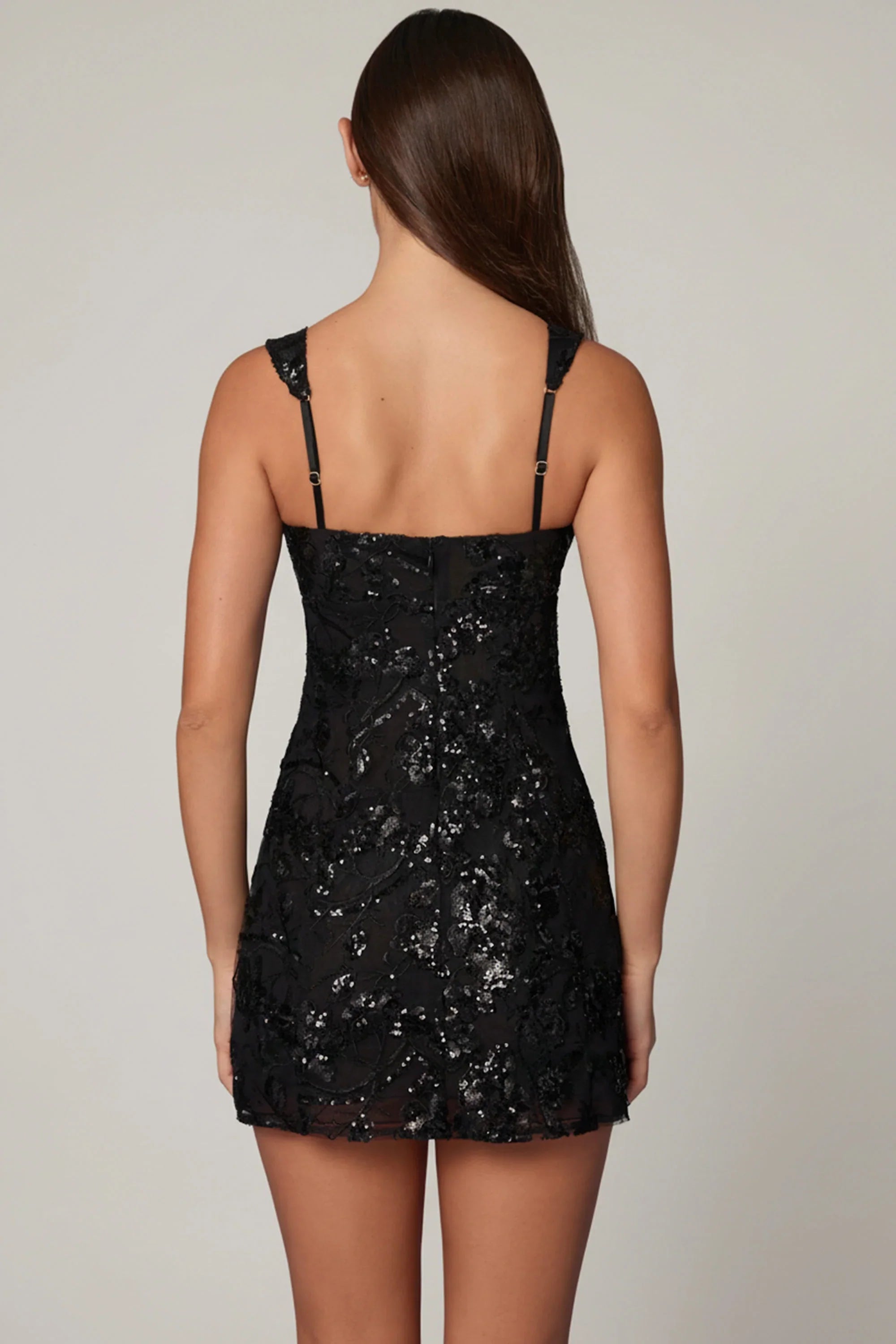 Embellished A line Mini Dress in Black