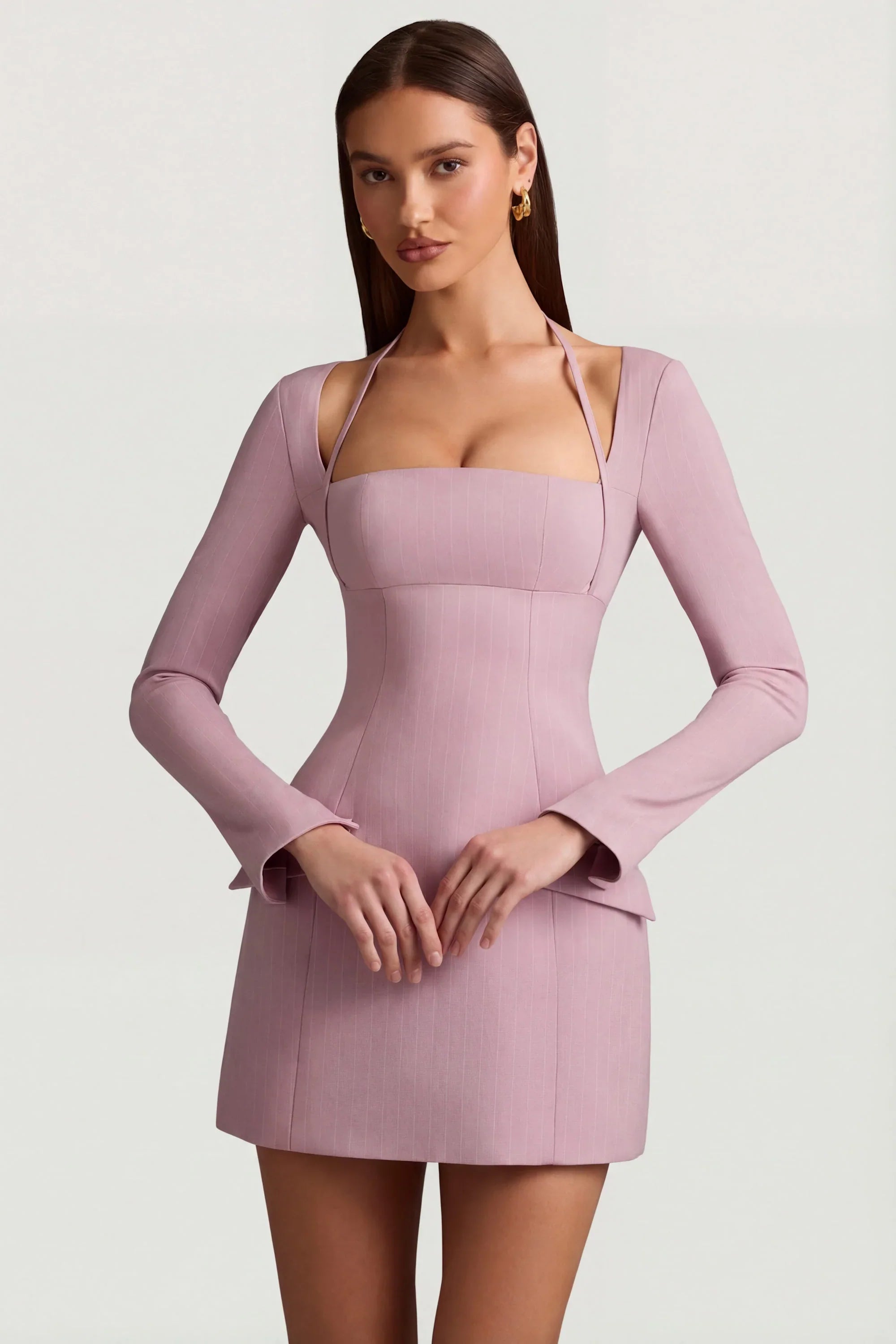 Pinstripe Structured A Line Mini Dress in Mauve