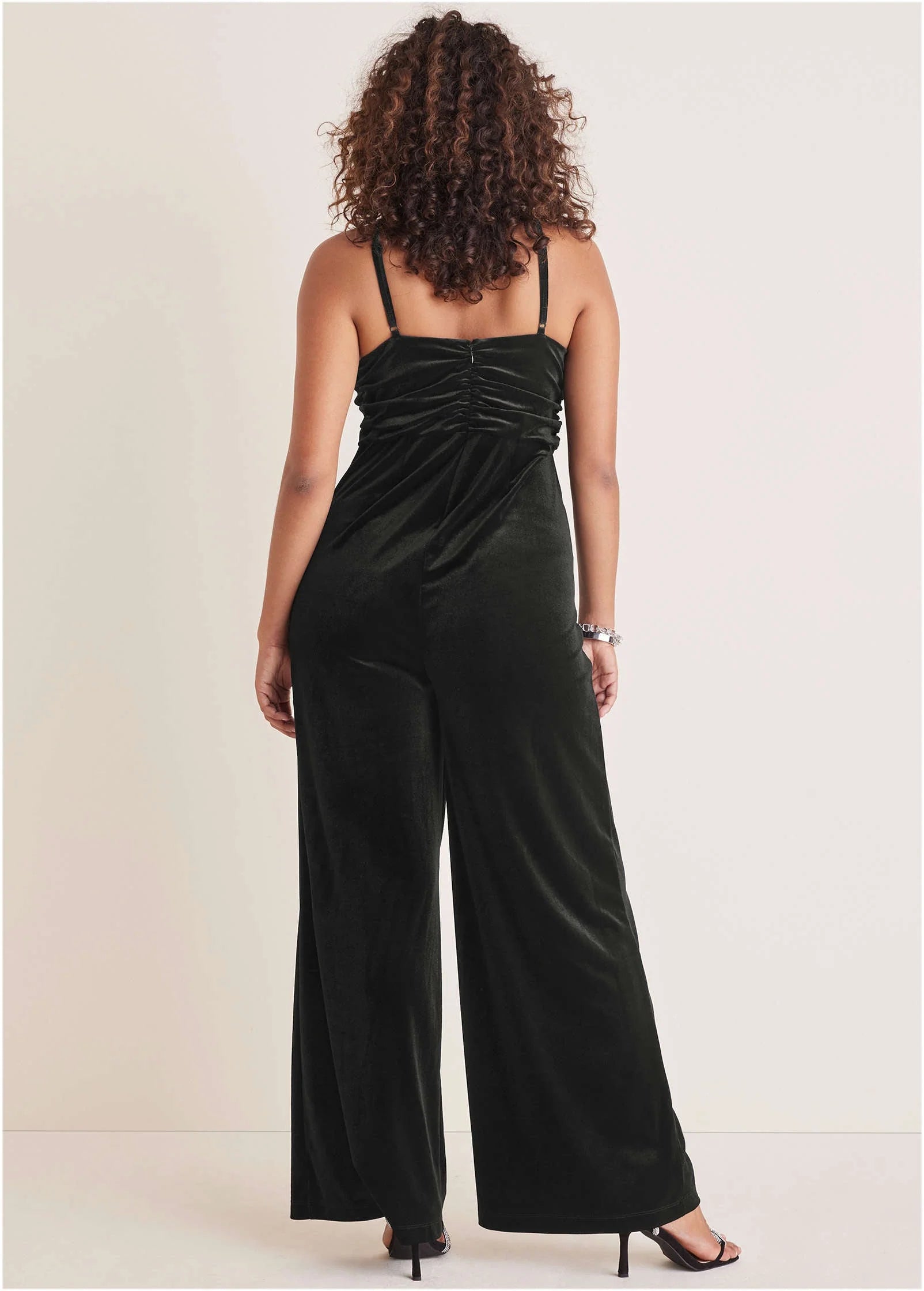Stretch Velvet Halter Jumpsuit Black