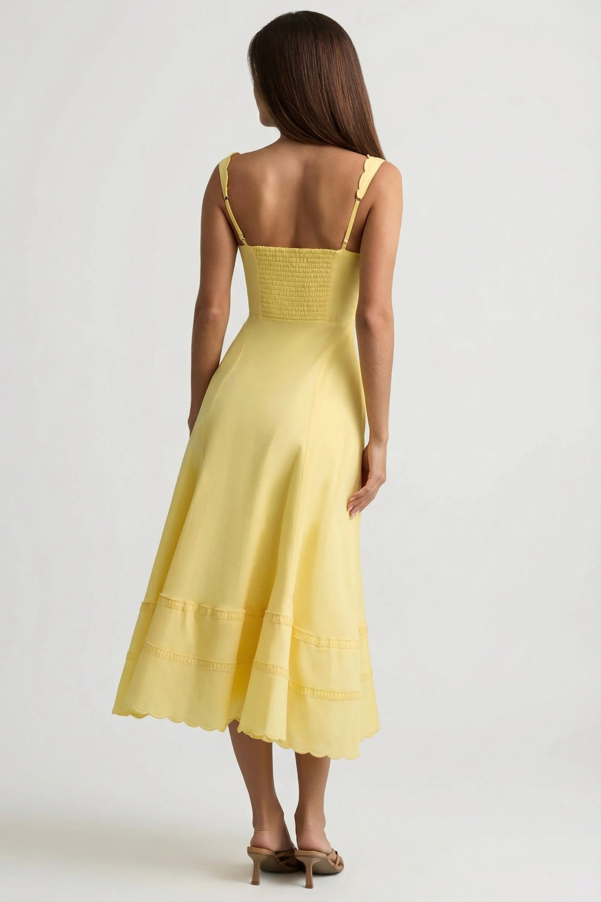 Cotton Poplin A Line Midaxi Dress in Pastel Yellow