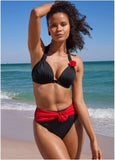 Rosette Goddess Push Up Halter Top Black Red