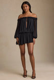 Off Shoulder Asymmetric Balloon Sleeve Mini Dress in Black