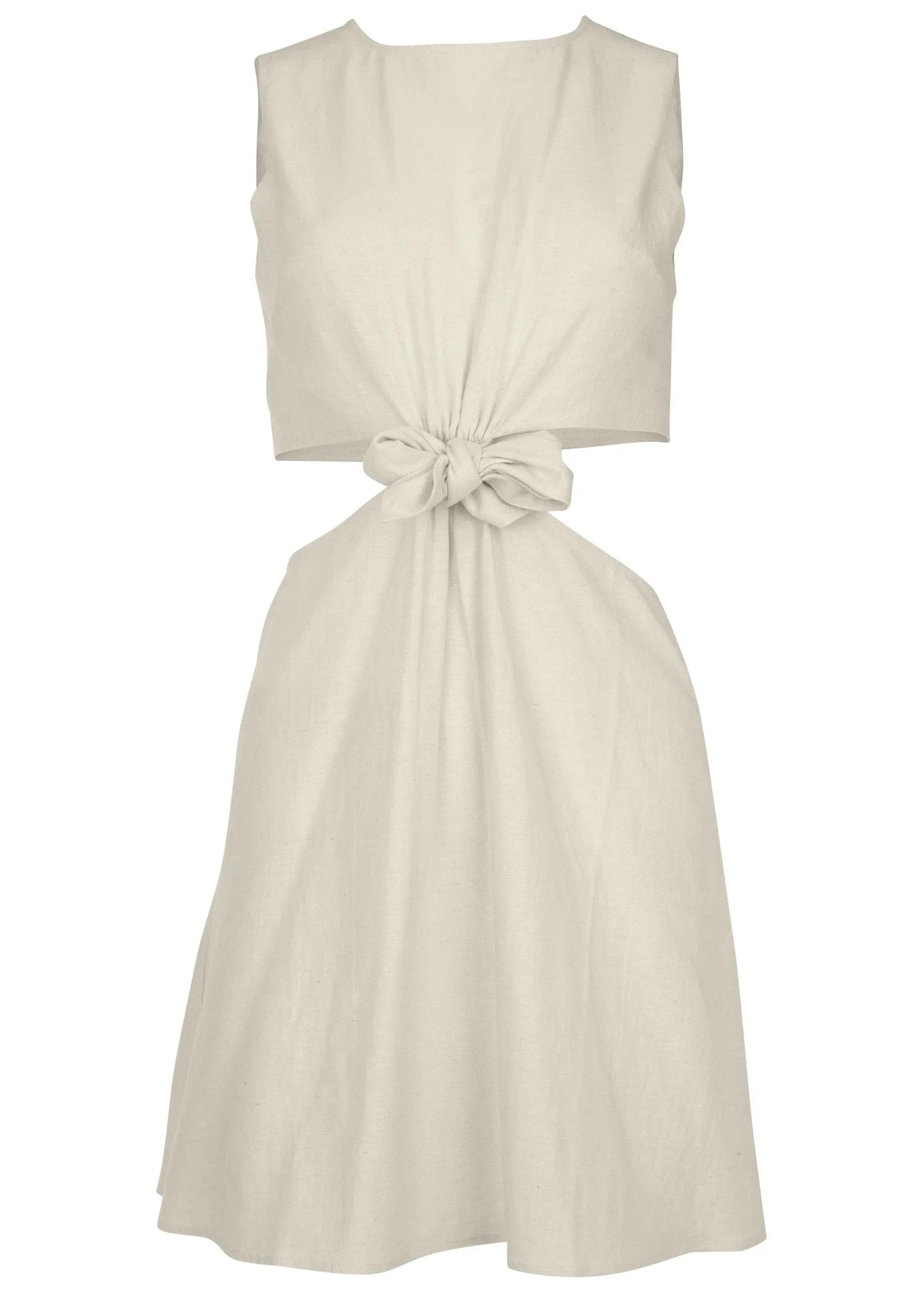 Linen Cutout Mini Dress Cream