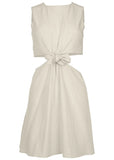 Linen Cutout Mini Dress Cream