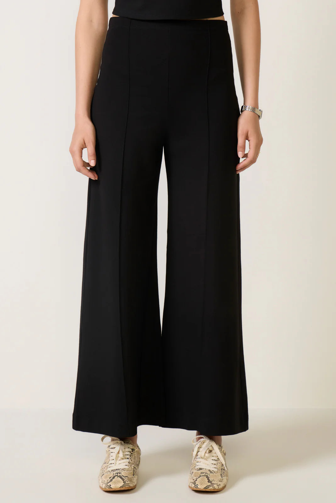 Cropped Ponte Knit Wide Leg Pant