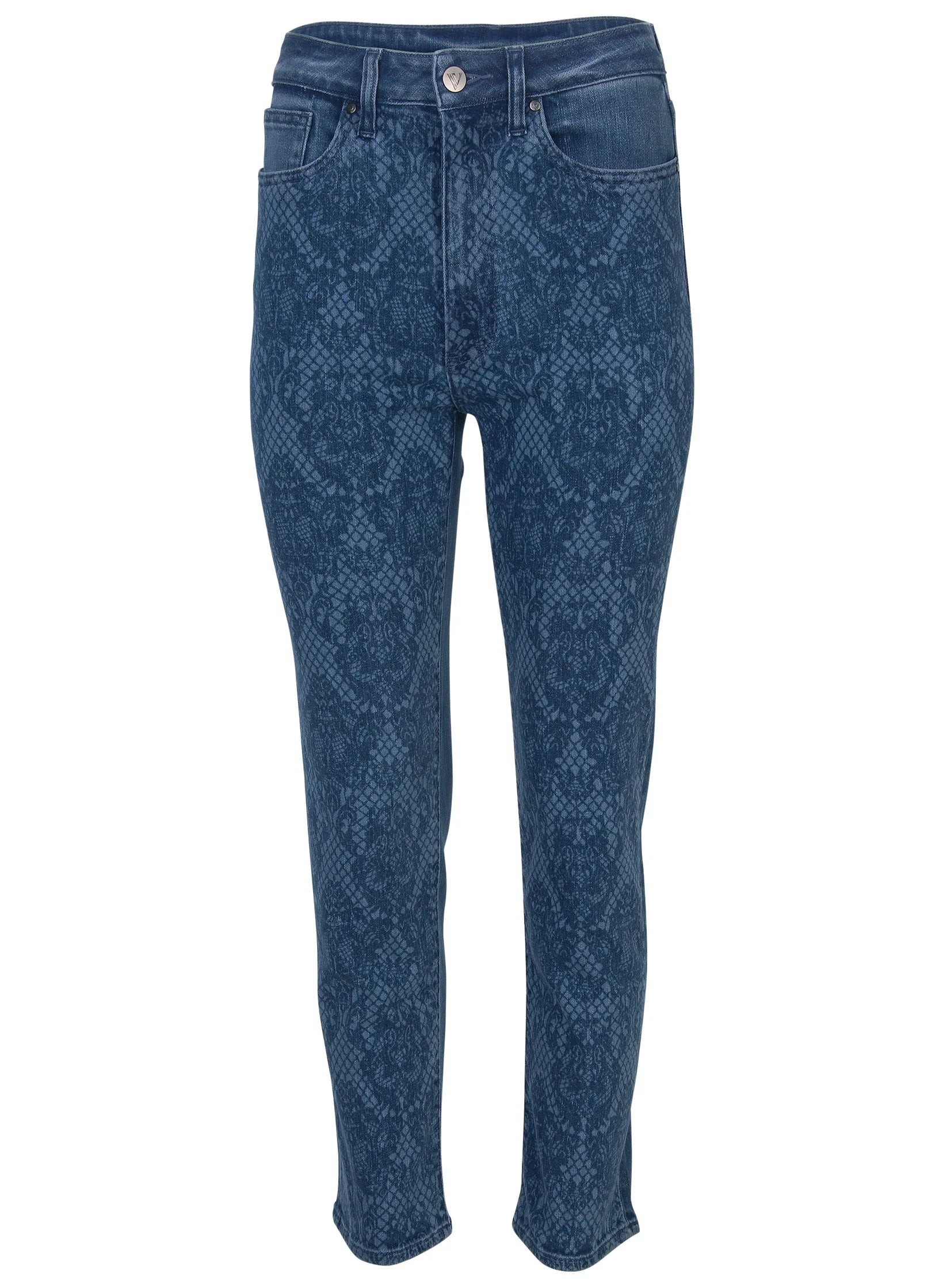 Lace Print Straight Jeans Medium Wash