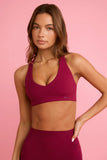 Soft Active V Neck Sports Bra in Burgundy