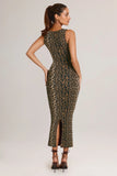 Modal Square Neck Bodycon Midi Dress in Leopard Print