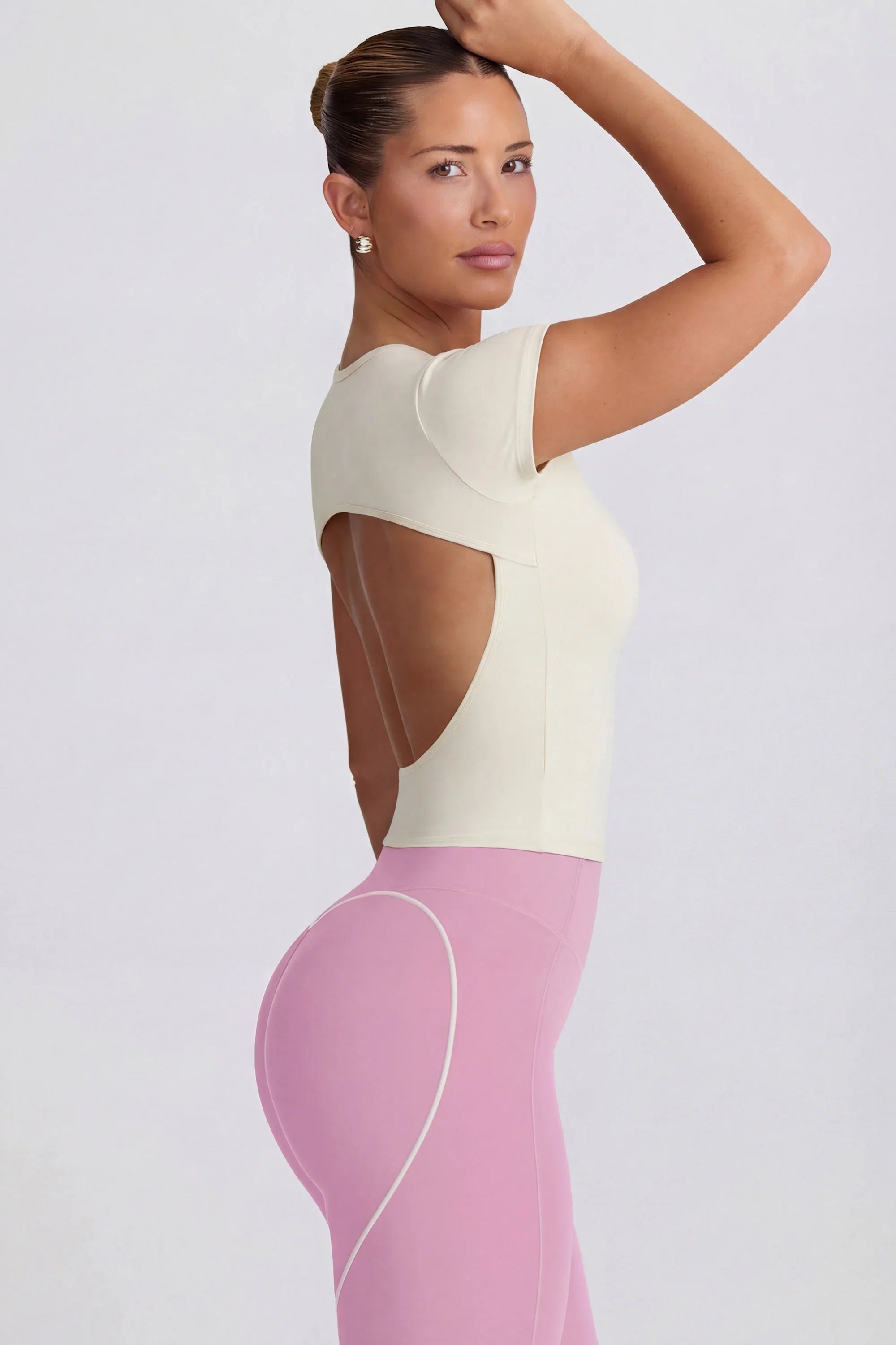 Cut Out Longline T Shirt in Oat