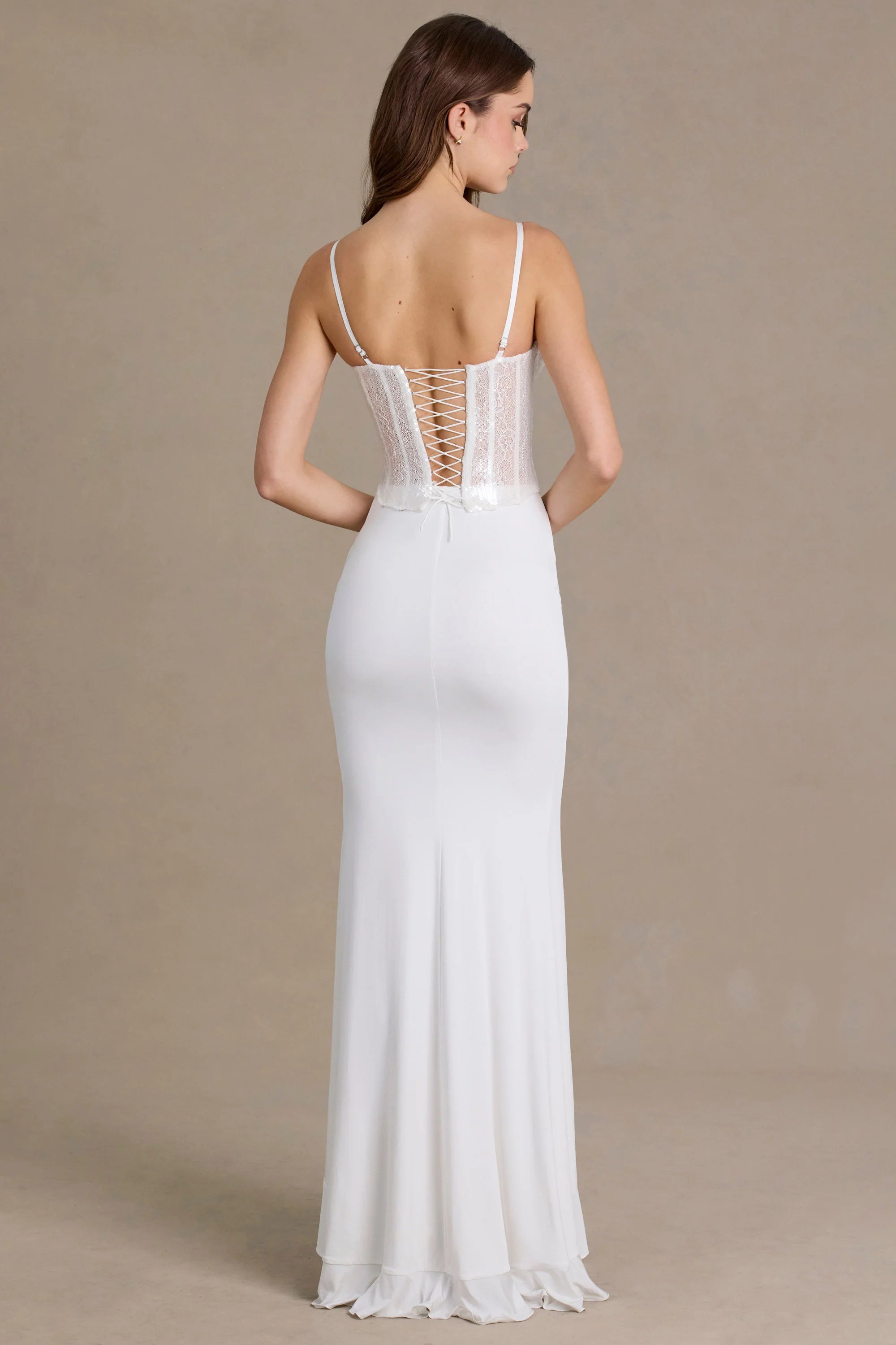 Embellished Lace Corset Gown in Snow