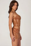 Embellished Cut Out Mini Dress in Bronze