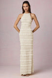 Ruffled Backless Halterneck Maxi Dress in Ivory