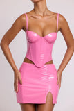 Vinyl Underwired Corset Crop Top in Pink