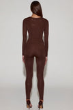 Embellished Jersey High Waisted Leggings in Chocolate Brown