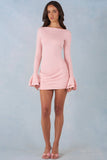 Ribbed Modal Long Sleeve Draped Mini Dress in Blush Pink