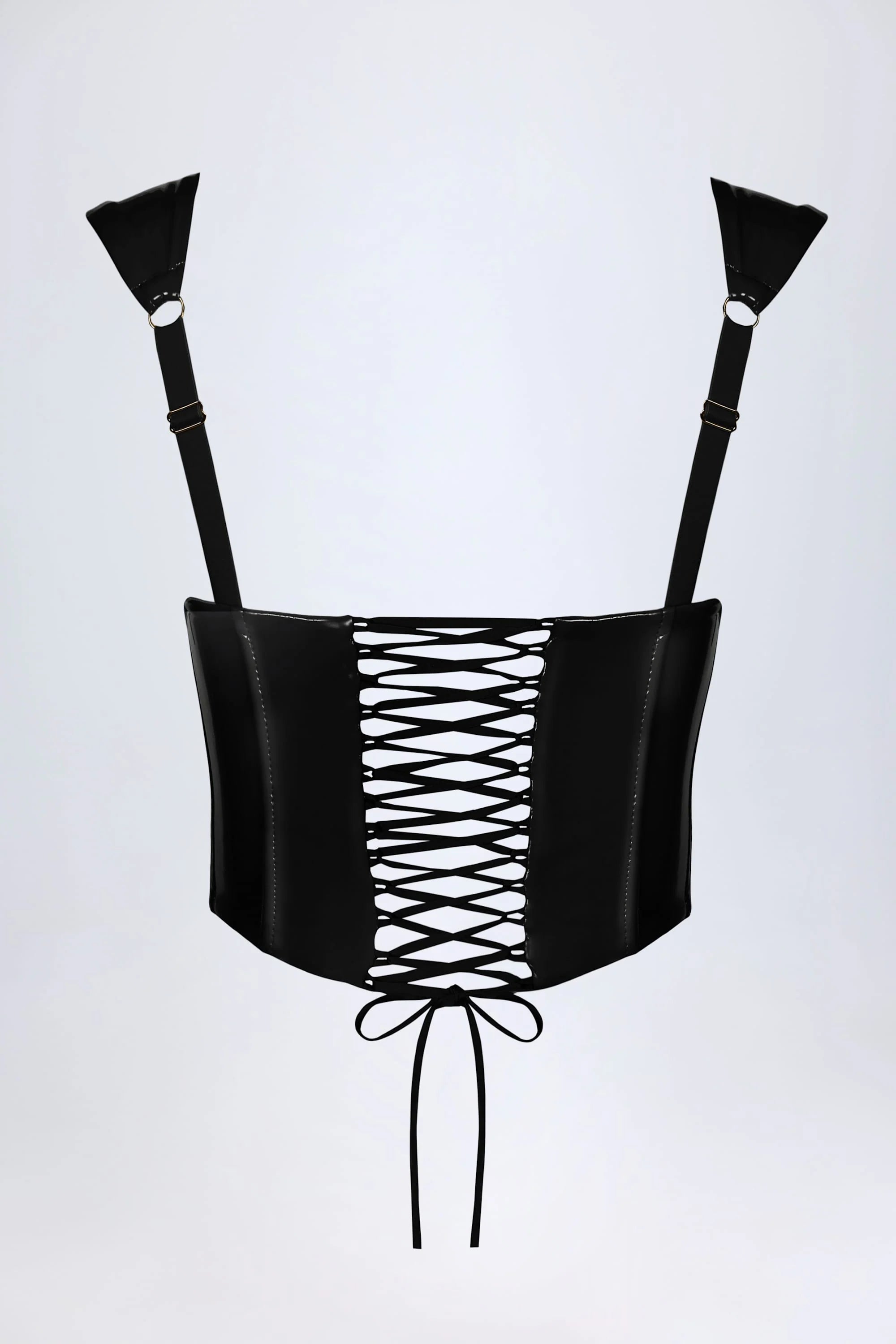 Vinyl Lace Up Corset Top in Black