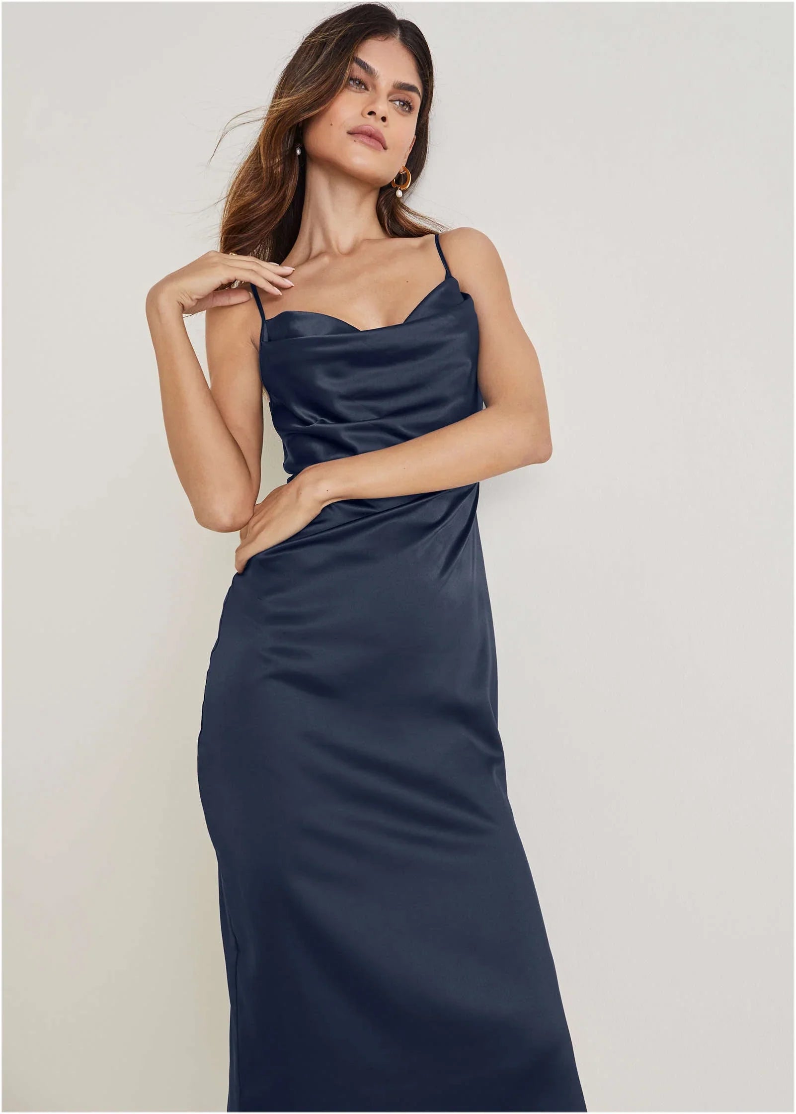 Cowl Neck Slip Dress Navy
