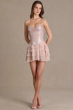 Embellished Corset Mini Dress in Blush Pearl