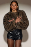 Cropped Faux Fur Jacket in Chocolate Brown