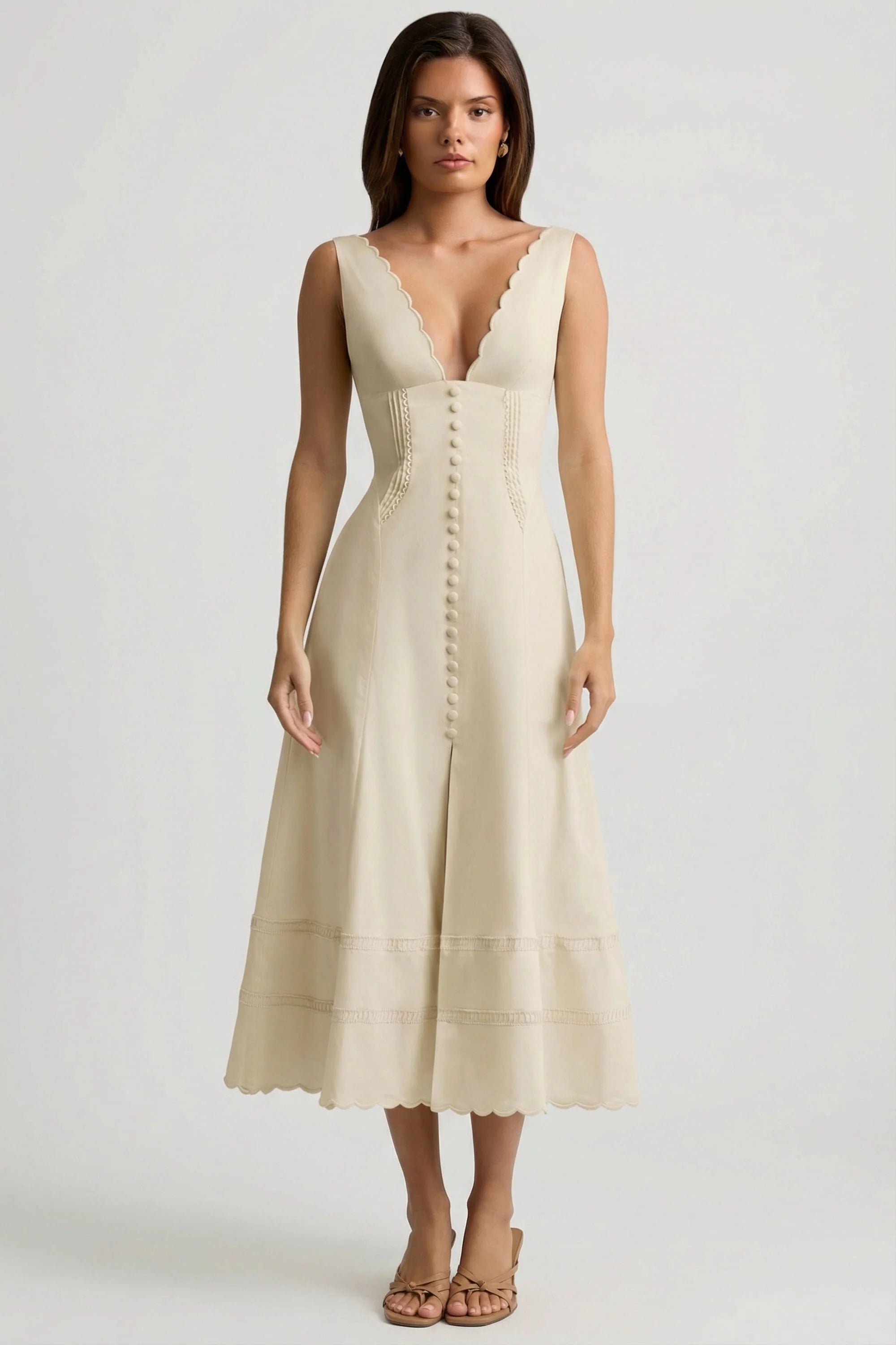 Cotton Poplin A Line Midaxi Dress in Ivory