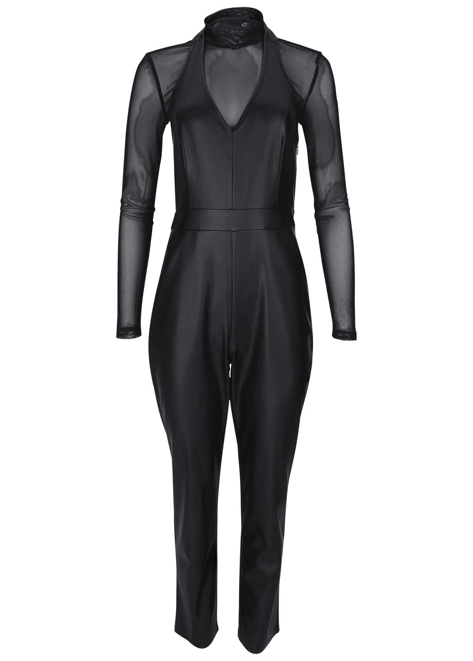 Faux Leather Jumpsuit Jet Black