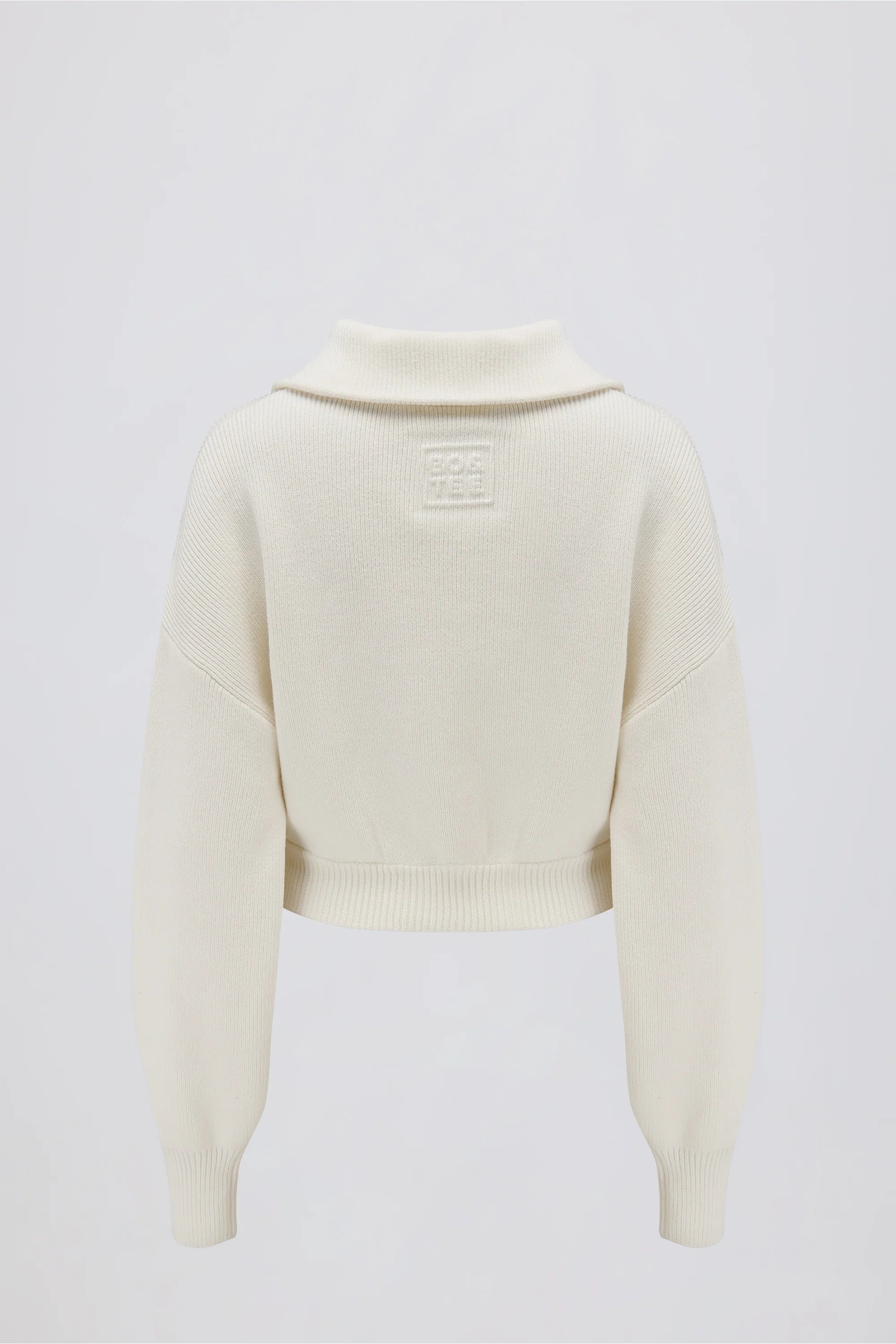 Ribbed Knit Zip Up Cropped Sweatshirt in Ivory