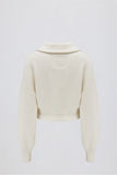 Ribbed Knit Zip Up Cropped Sweatshirt in Ivory