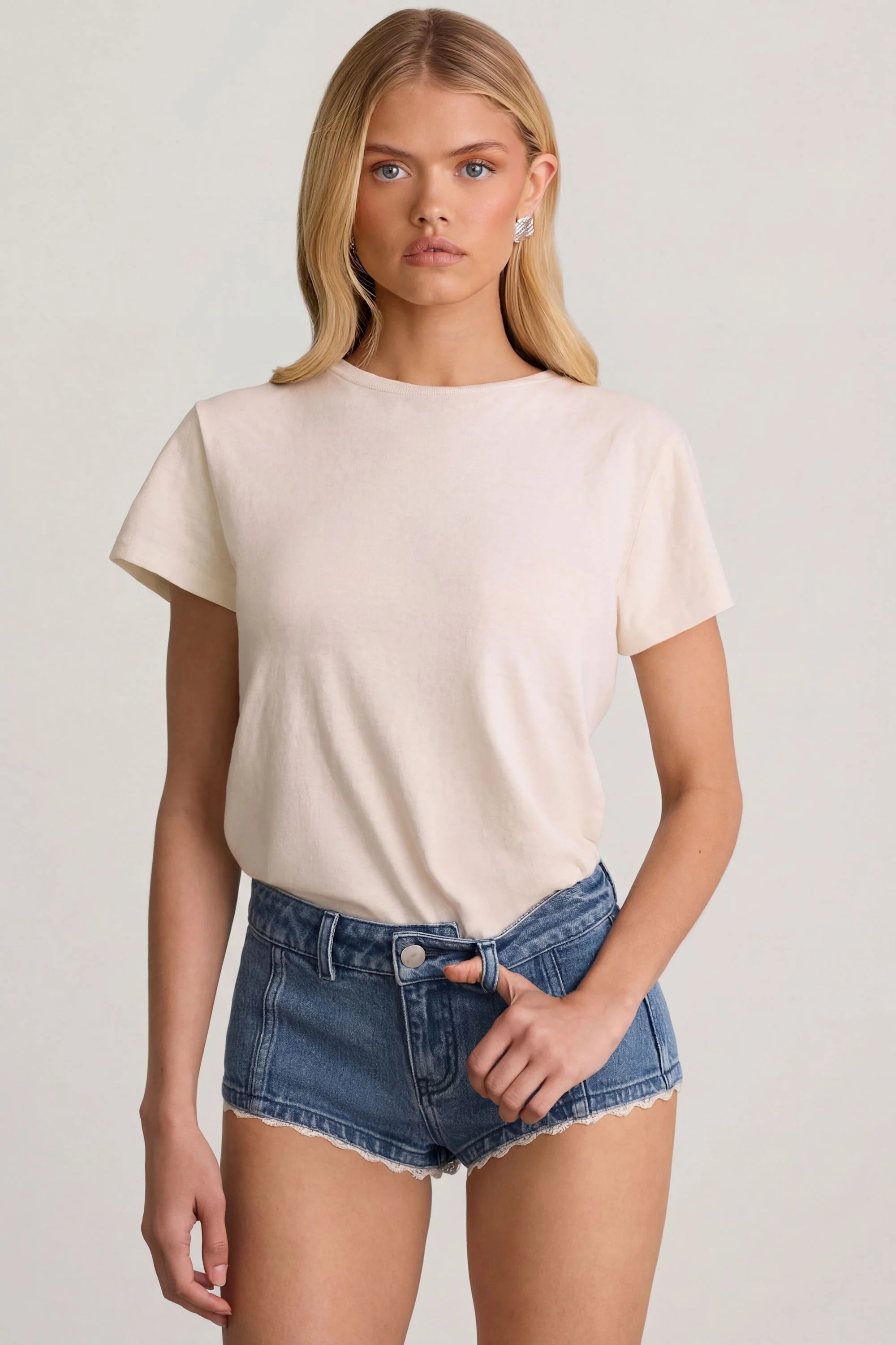 Low Rise Hot Pants in Mid Blue