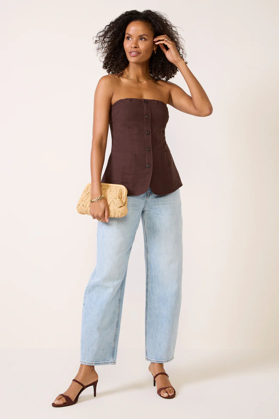 Kai Strapless Button Front Top