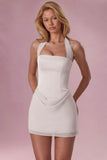 Satin Draped Mini Dress in Pearl