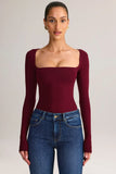 Modal Square Neck Long Sleeve Top in Wine