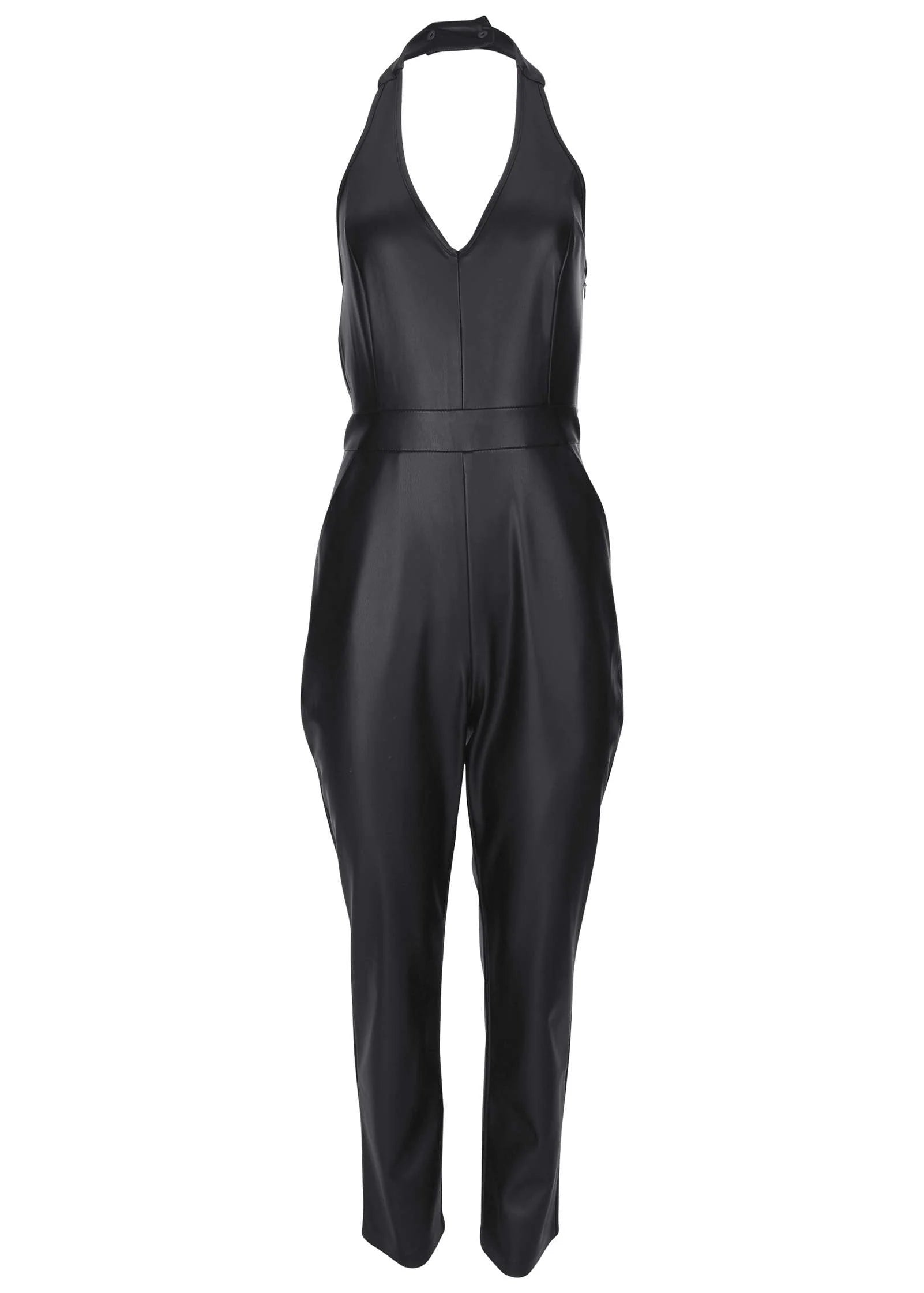 Faux Leather Jumpsuit Jet Black