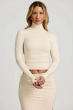 Modal Ruched Backless Turtleneck Top in Ivory