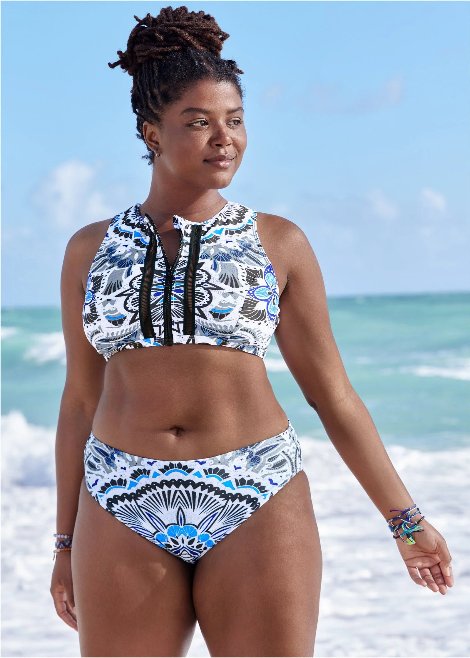 Lorelai High Neck Zip Top Calypso Bloom