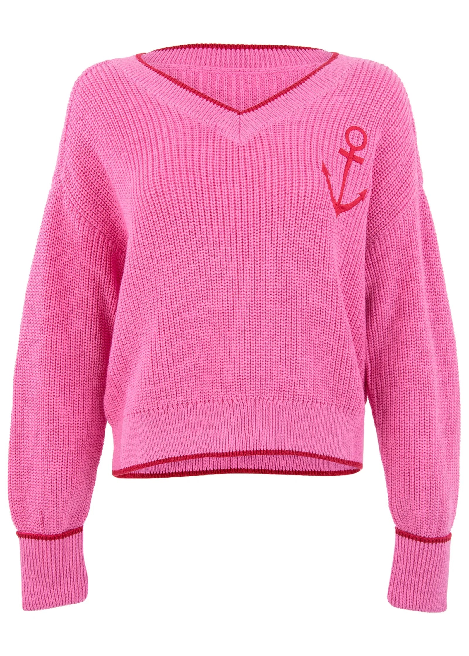 Anchor V Neck Sweater Hot Pink