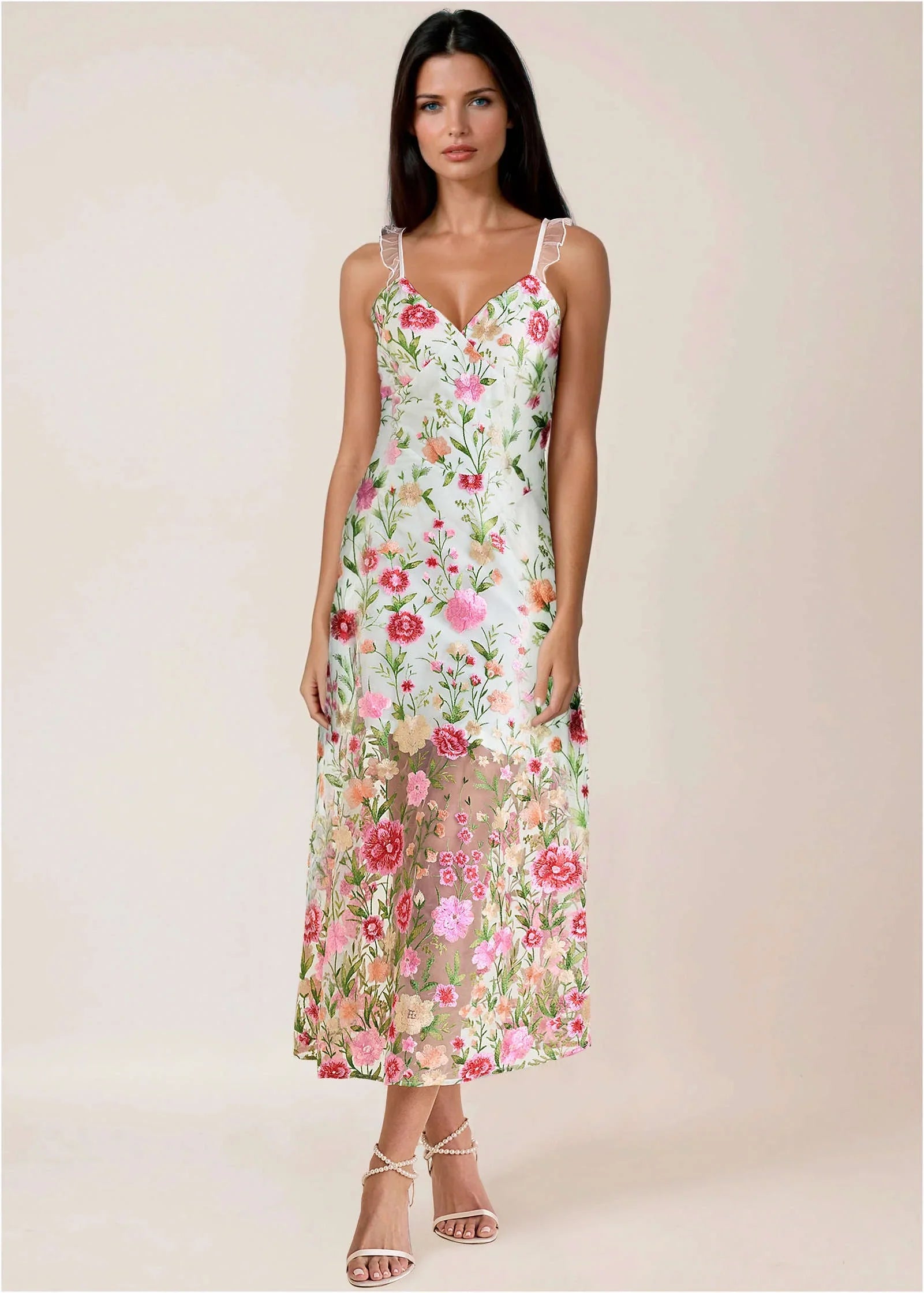 Sheer Embroidered Maxi White Multi