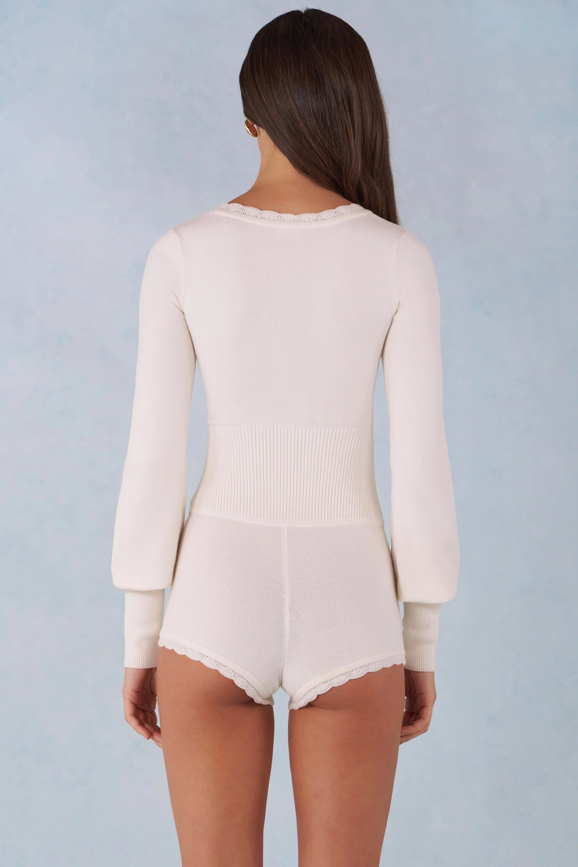Knit Long Sleeve Romper in Ivory