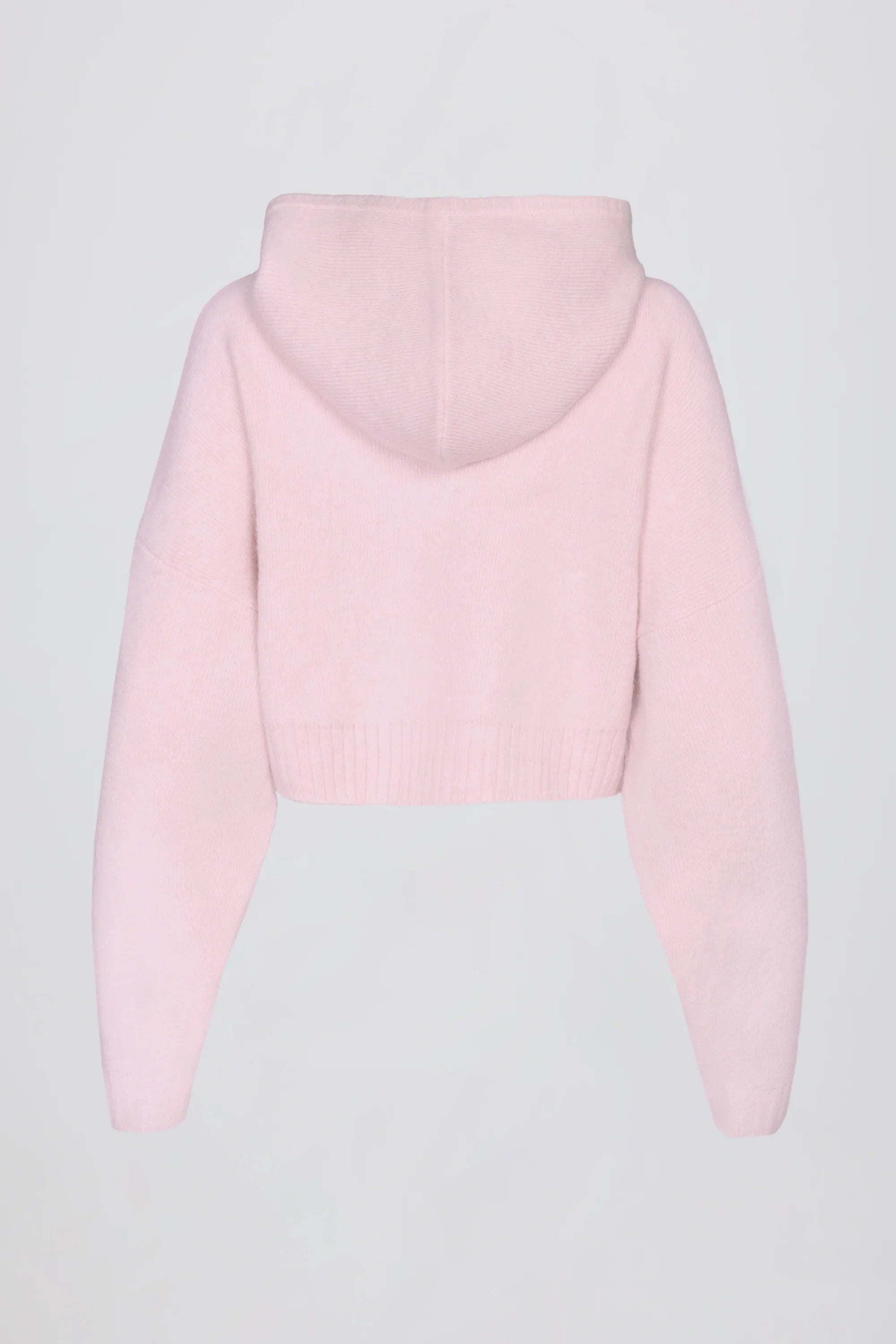 Soft Knit Zip Up Cropped Hoodie in Soft Pink