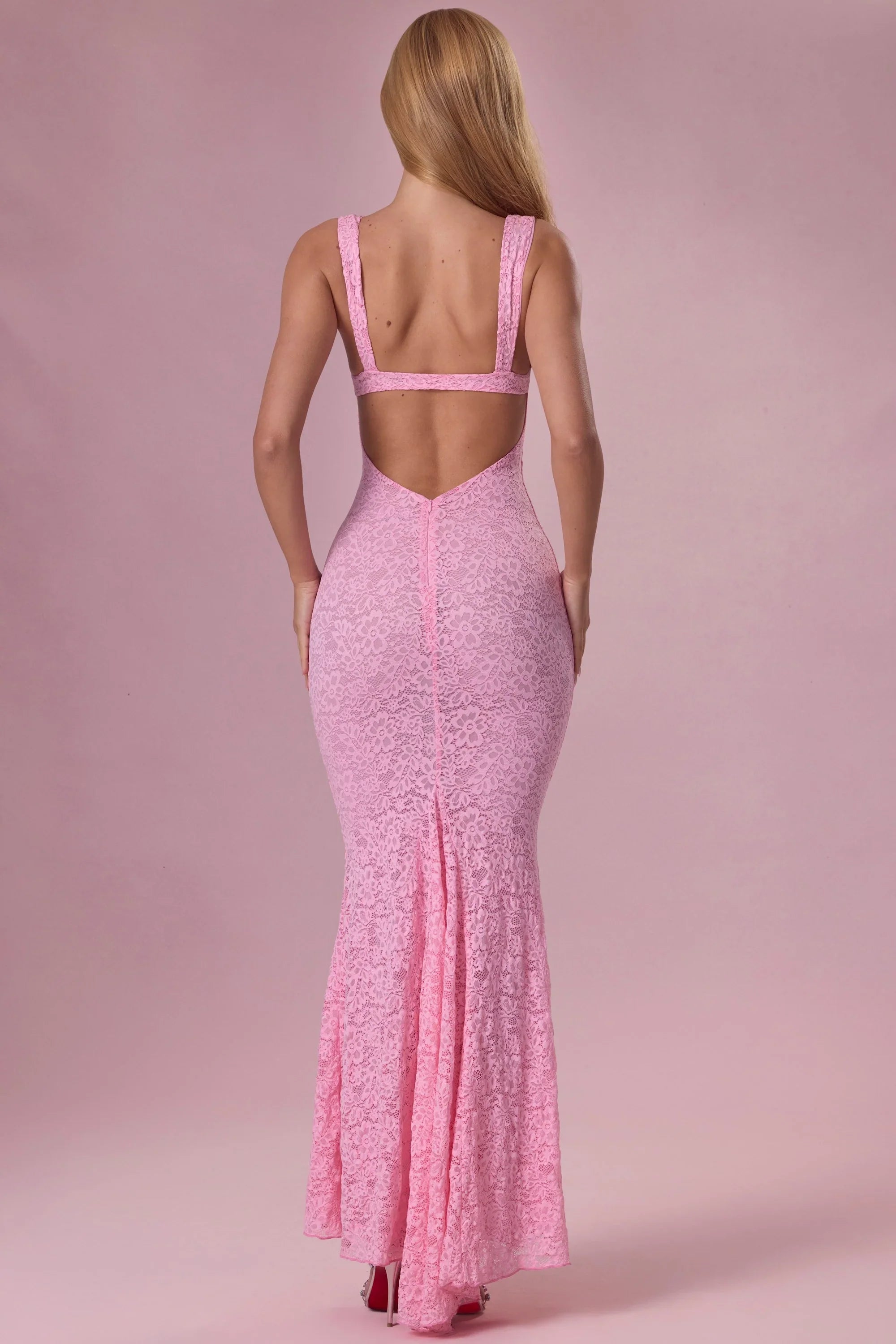 Lace Sweetheart Neck Gown in Blush Pink