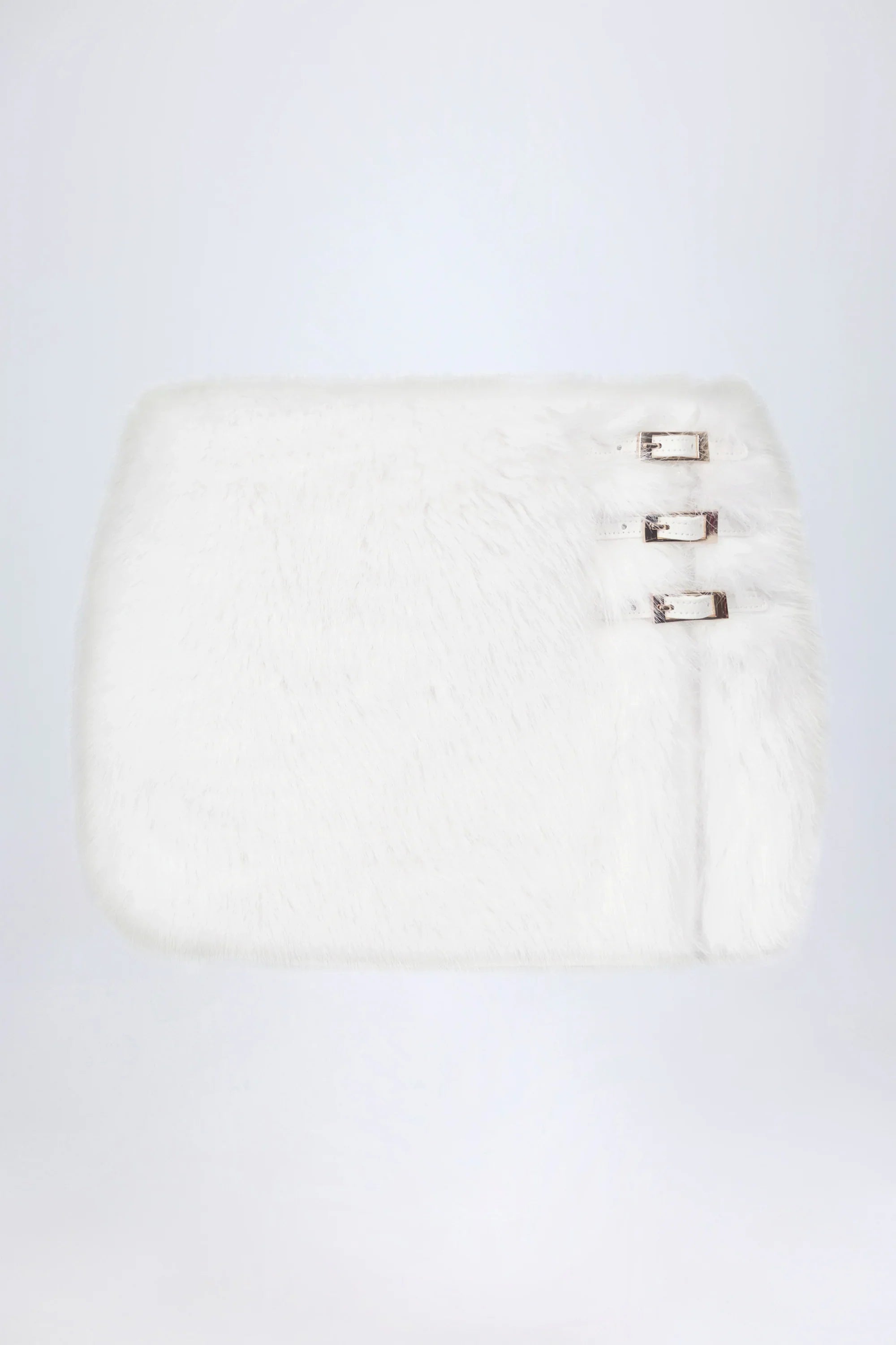 Buckle Detail Faux Fur Micro Mini Skirt in White