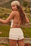 Ruffled High Neck Backless Top in Ivory
