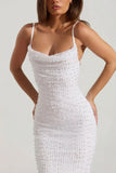 Embellished Cowl Neck Backless Maxi Dress in White